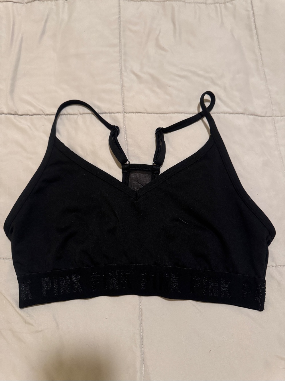 PINK Victoria's Secret Black Racerback Seamless Sports Bralette